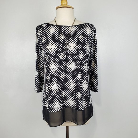 Worthington Black White Polka Dot Top With Faux Leather Trim Size LP - Picture 1 of 12